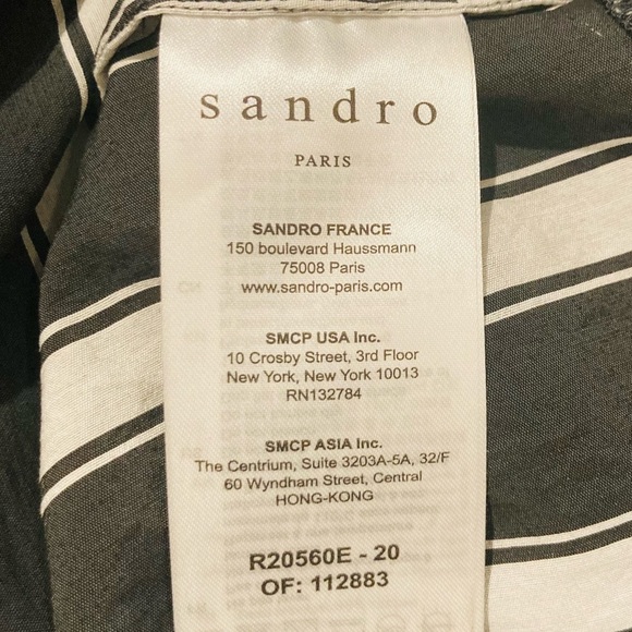 Sandro Paris black and white button front shirt dress with gold button detail. 6 - Picture 6 of 7